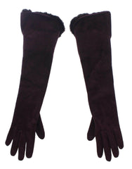 Elegant Elbow Length Purple Fur Gloves