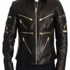 Dolce & Gabbana Elegant Brown Gold-Detailed Leather Jacket