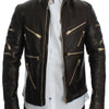 Dolce & Gabbana Elegant Brown Gold-Detailed Leather Jacket