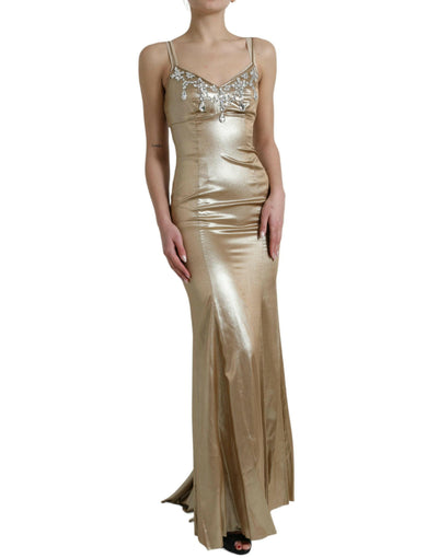 Dolce & Gabbana Elegant Metallic Gold Sheath Dress with Crystals