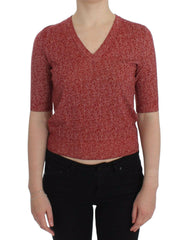 Dolce & Gabbana Enchanting Red Tweed V-Neck Sweater