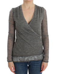 Ermanno Scervino Elegant Gray Wool Blend Deep V-neck Sweater