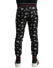 Elegant Silk Jogging Trousers with Ring Print