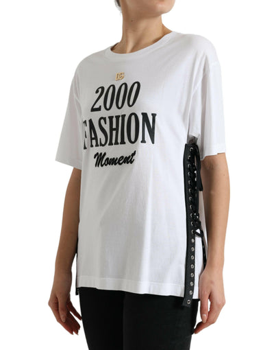 Dolce & Gabbana Elegant White Lace-Up Cotton Tee