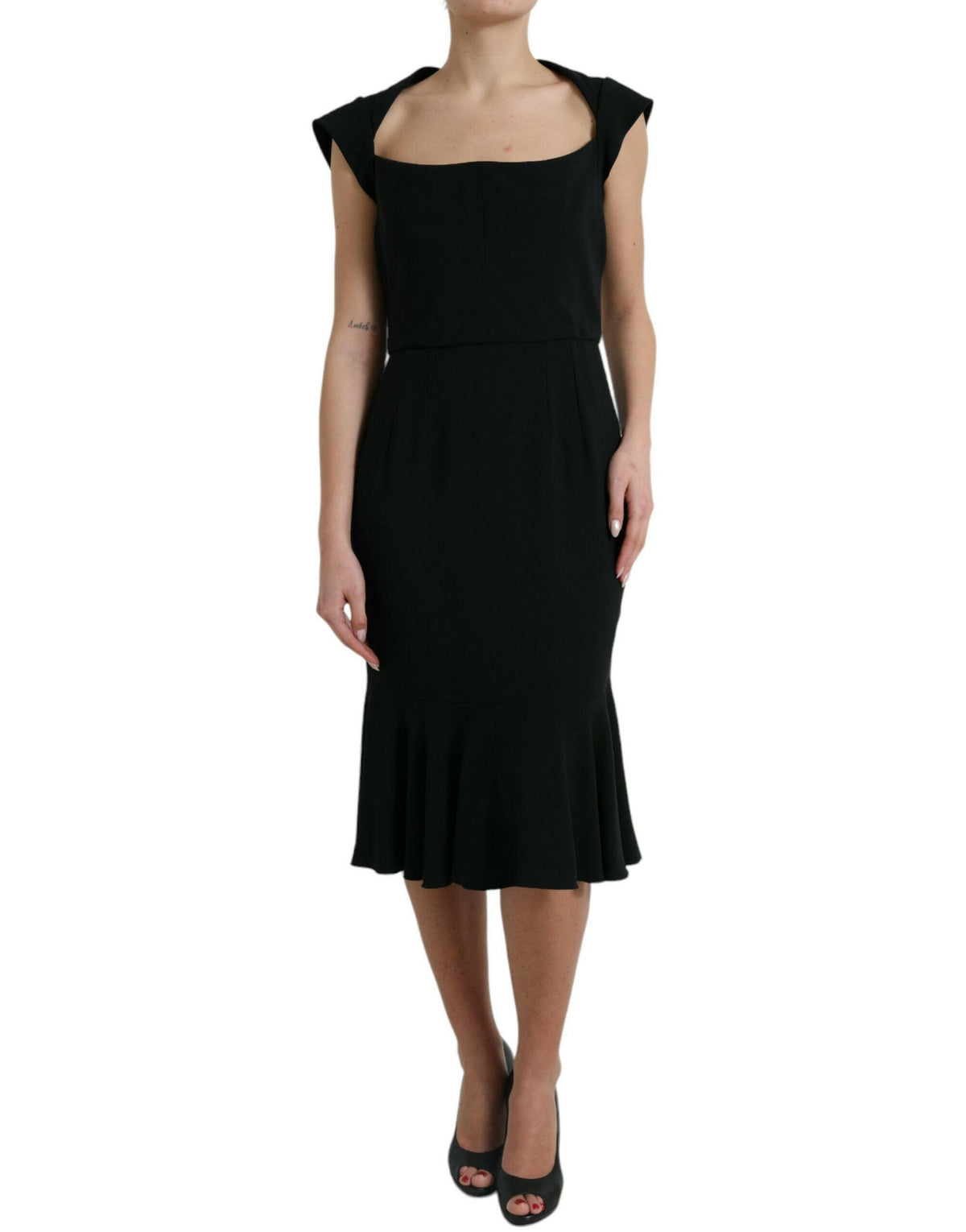 Dolce & Gabbana Elegant Black Stretch Cady Midi Dress