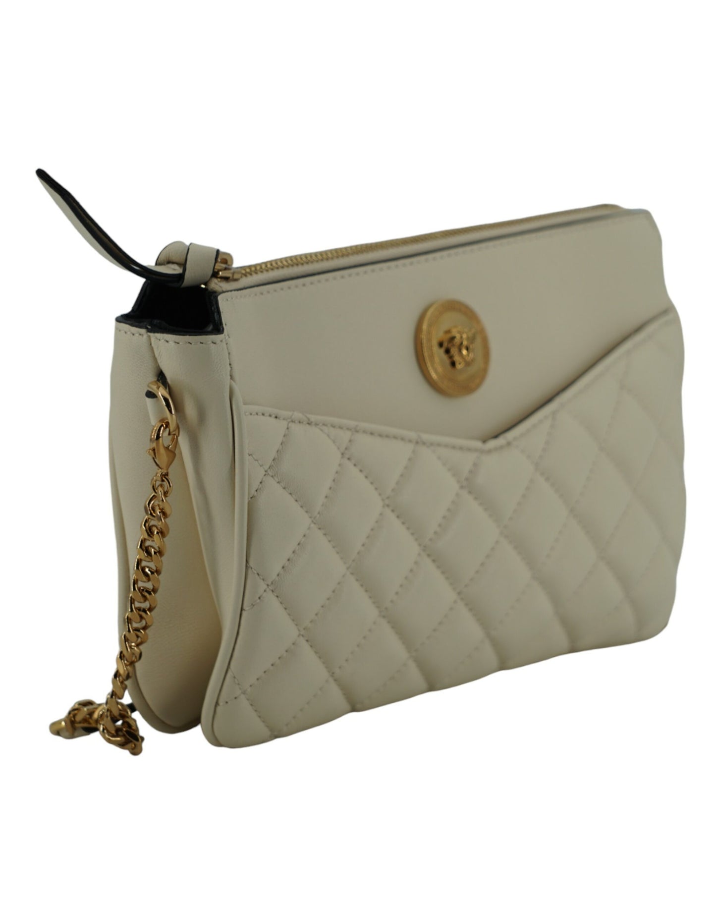 Versace Elegant White Lamb Leather Crossbody Pouch