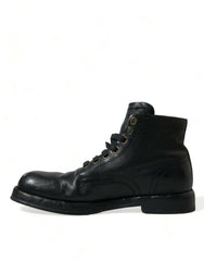 Dolce & Gabbana Elegant Black Horse Leather Ankle Boots