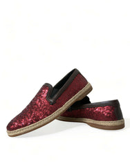 Red Sequined Leather Loafers