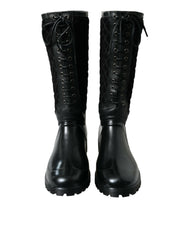 Dolce & Gabbana Elegant Quilted Lace-Up Rain Boots