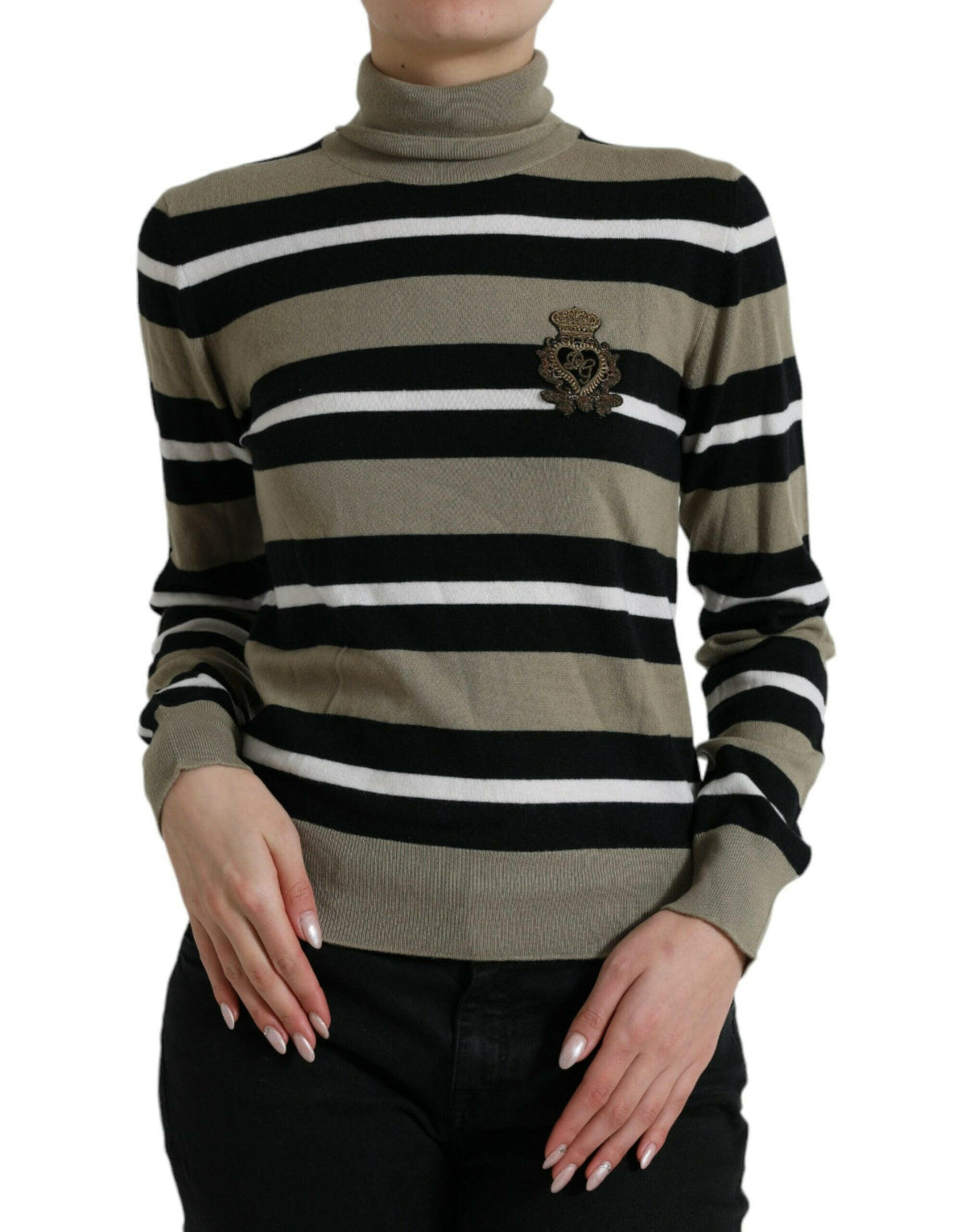 Dolce & Gabbana Elegant Striped Turtleneck Wool Sweater