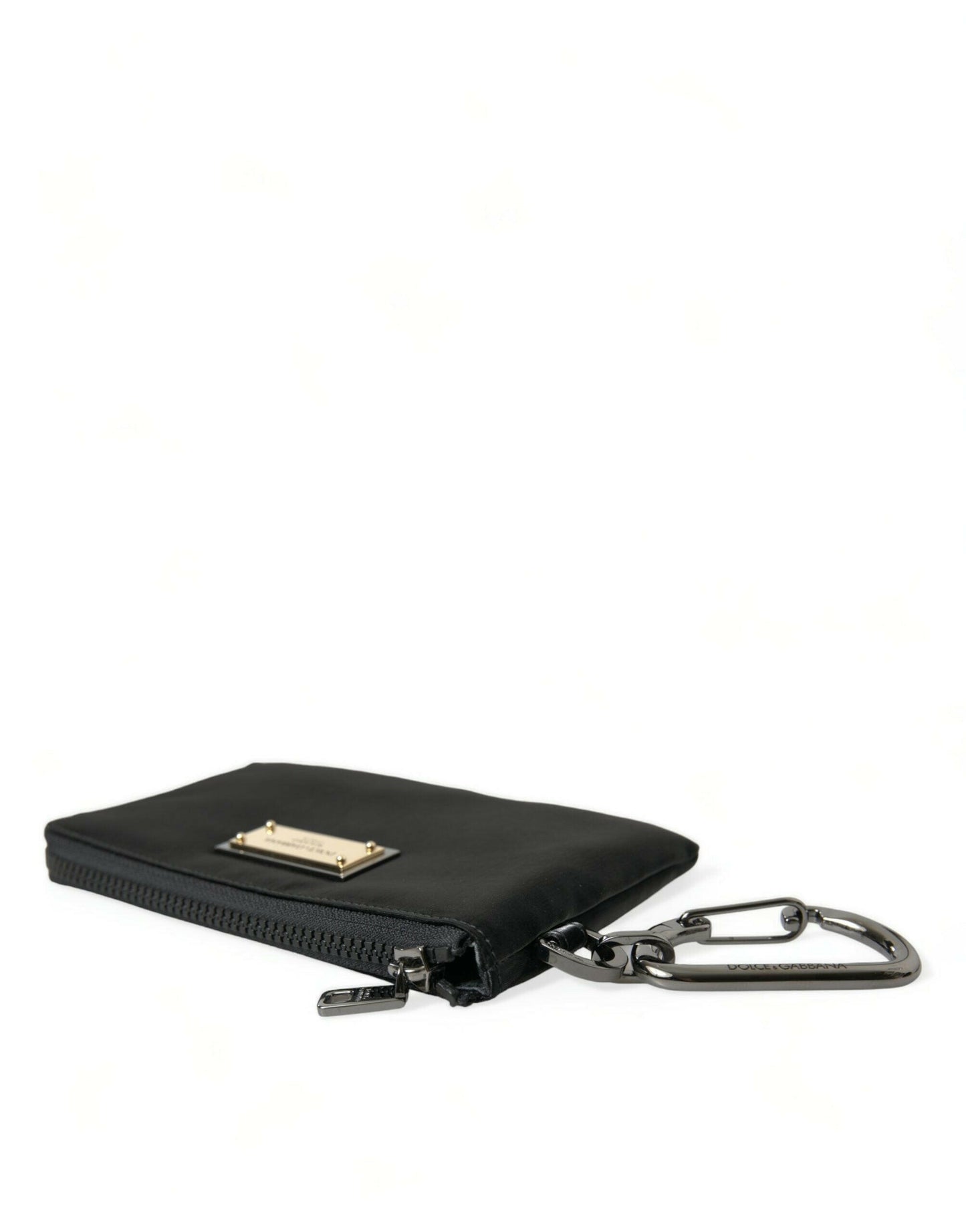 Dolce & Gabbana Elite Black Nylon & Leather Pouch with Logo Detail