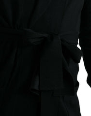 Elegant Black Cashmere Robe with Waist Belt