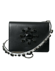 Elegant Crystal-Embellished Leather Card Holder