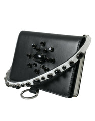 Elegant Crystal-Embellished Leather Card Holder