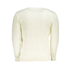 U.S. Grand Polo Elegant Twisted Crew Neck Sweater in White