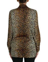 Elegant Brown Animal Print Silk Blouse