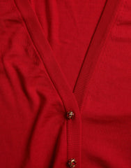 Elegant Red V-Neck Wool Cardigan