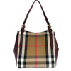 Burberry Small Canterby Mahogany Leather Check Canvas Tote Bag Purse