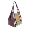 Burberry Small Canterby Mahogany Leather Check Canvas Tote Bag Purse