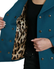 Dolce & Gabbana Blue Trench Wool Cashmere Short Coat Jacket