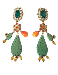 Green Cactus Crystal Clip On Jewelry Dangling Earrings