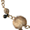 Dolce & Gabbana Gold Brass Leopard Fur Pearl Collier Chain Belt