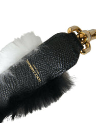 Black White Lapin Fur Accessory Shoulder Strap