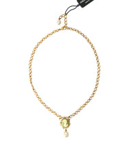 Gold Brass Chain Pearl Pendant Charm Necklace