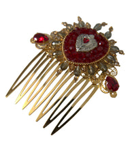 Gold Brass Crystal Heart Women Hair Comb