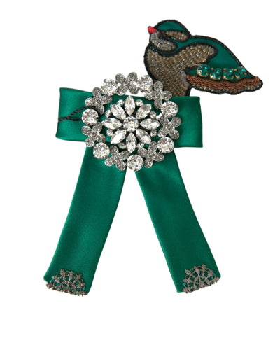 Dolce & Gabbana Green Satin Bird Crystal Women Hair Clip