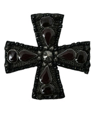 Black Crystals Embellished Cross Pin Brooch