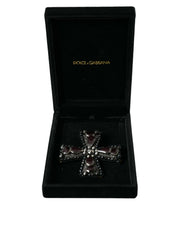 Black Crystals Embellished Cross Pin Brooch