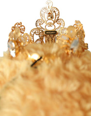 Brown Teddy Bear Gold Crystal Crown Hair Band Diadem