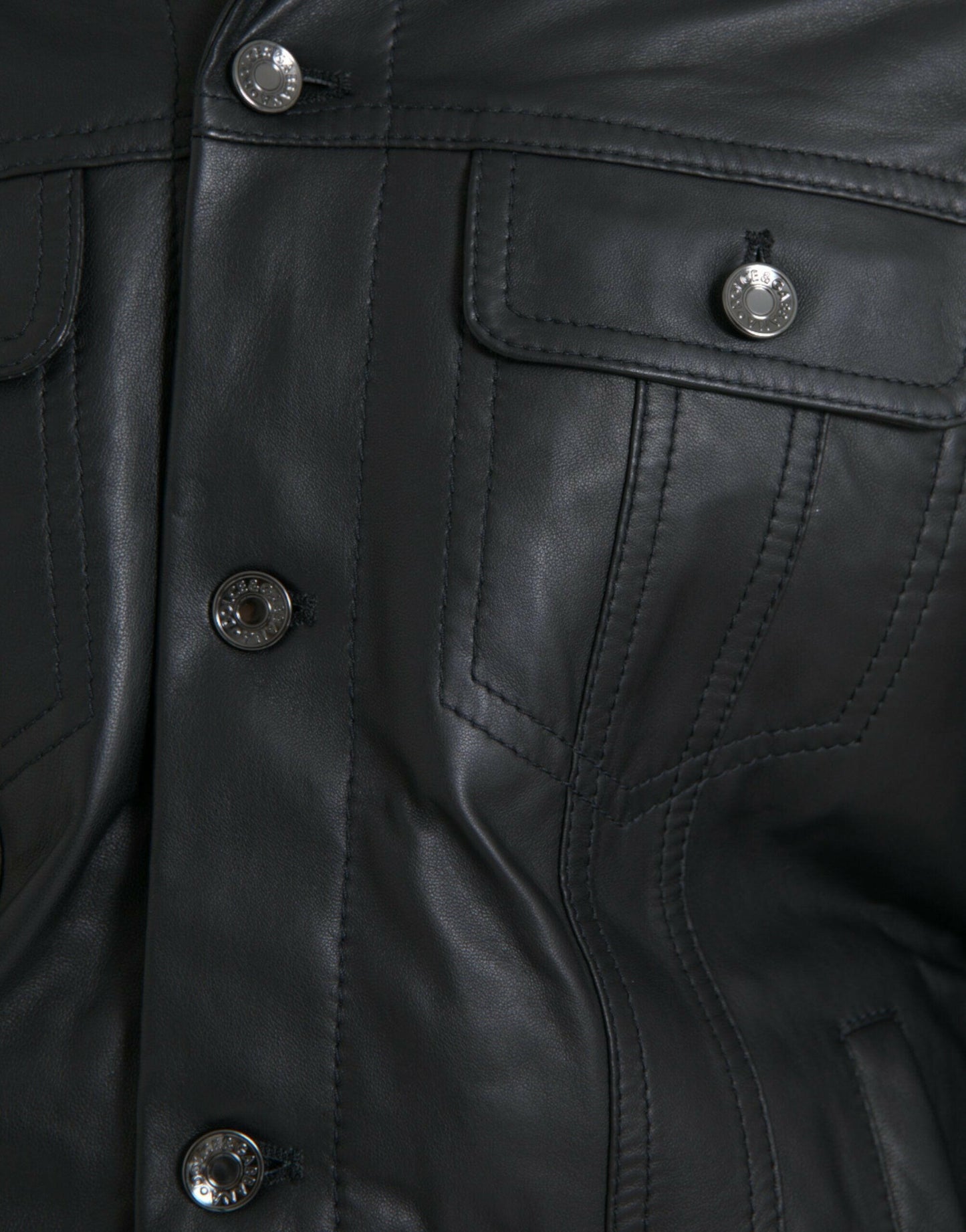 Dolce & Gabbana Black Leather Fur Collar Biker Coat Jacket