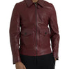 Dolce & Gabbana Maroon Exotic Leather Zip Biker Coat Jacket