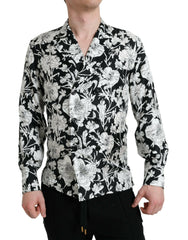 Dolce & Gabbana Black White Floral Button Down Casual Shirt