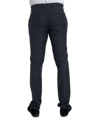 Blue Wool Men Skinny Dress Pants