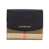 Burberry Luna Black Grained Leather House Check Canvas Coin Pouch Snap Wallet