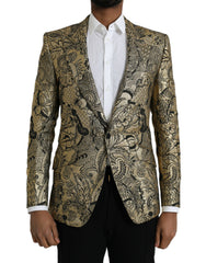 Gold SICILIA Jacquard Single Breasted Coat Blazer