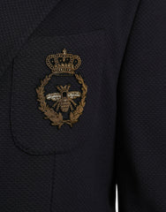 Dark Blue Crown Bee Double Breasted Blazer