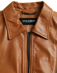 Brown Lamb Leather Full Zip Blouson Jacket