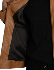 Brown Lamb Leather Full Zip Blouson Jacket