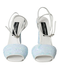 Light Blue Sequin Ankle Strap Sandals Shoes