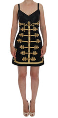 Dolce & Gabbana Elegant Black A-Line Sleeveless Dress with Gold Details