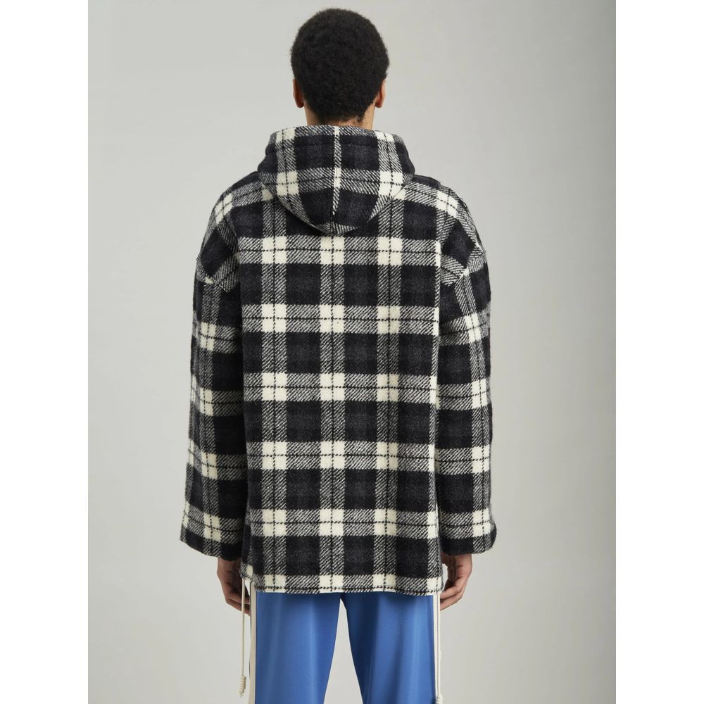 Palm Angels Black Cashmere Men Sweater with Checked Pattern