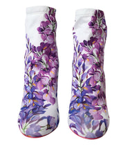 White Floral Jersey Stretch Boots Shoes