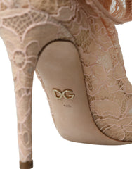 Beige Stretch Taormina Lace Boots Shoes