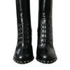 Dolce & Gabbana Black Leather Studded Lace Up Boots Shoes