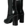 Dolce & Gabbana Black Leather Studded Lace Up Boots Shoes