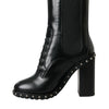 Dolce & Gabbana Black Leather Studded Lace Up Boots Shoes